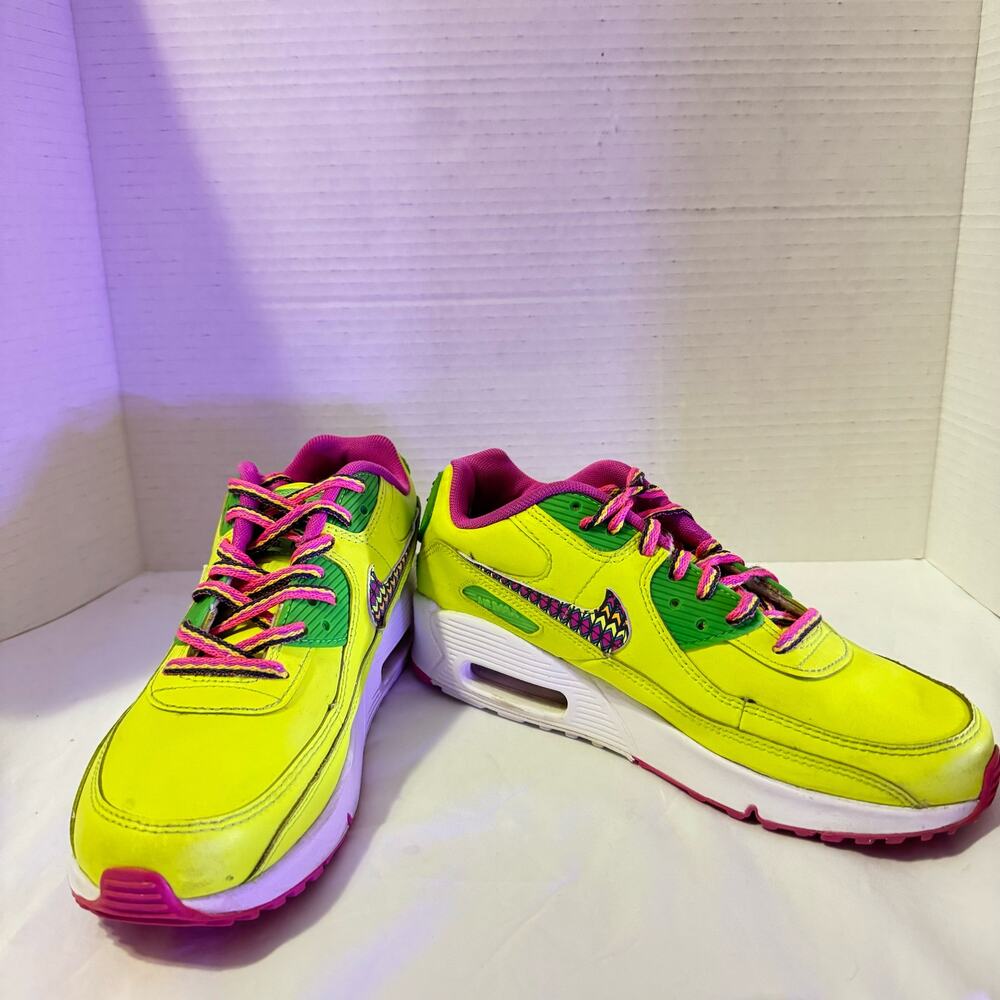 Nike Air Max 90 Leather GS Youth Sz 4.5Y Yellow Green Athletic Shoes CW5795-700